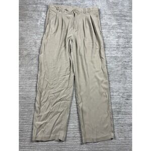 Caribbean Roundtree Yorke Pants Mens 34x30 Beige Silk Straight Khaki Casual